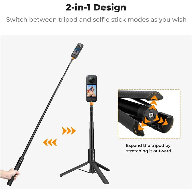 K&F Concept Invisible Mode Camera Selfie Stick Tripod - 120Cm/47.2In Portable Aluminium Adjustable Compact Monopod, 1/4" Thread Extension Pole with Gopro Adapter, Compatible with Insta360 X5/X4/X3, Gopro Hero 13/12/11, DJI OSMO 360 Pocket 3/XTRA, Stand, S