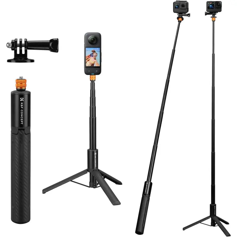K&F Concept Invisible Mode Camera Selfie Stick Tripod - 120Cm/47.2In Portable Aluminium Adjustable Compact Monopod, 1/4" Thread Extension Pole with Gopro Adapter, Compatible with Insta360 X5/X4/X3, Gopro Hero 13/12/11, DJI OSMO 360 Pocket 3/XTRA, Stand, S