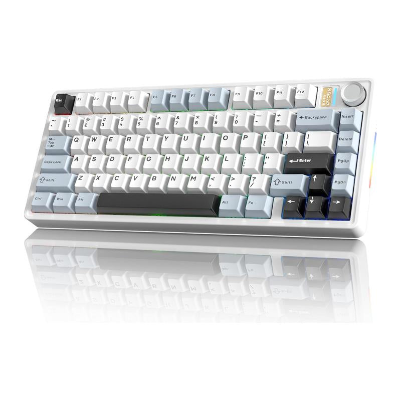 7KEYS BJ75 Compact Wireless Mechanical Gaming Keyboard - 75% Layout, RGB Lights, Gasket-Mount, Volume Knob, Tri-Mode Connection (Bluetooth 5.0-2.4G-USB-C), Hot-Swappable Switches, Side Lighting, Stable, Silicone Pad, Batteries Included, for Pc/Mac