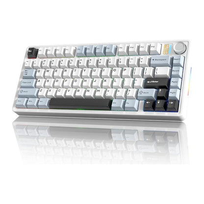 7KEYS BJ75 Compact Wireless Mechanical Gaming Keyboard - 75% Layout, RGB Lights, Gasket-Mount, Volume Knob, Tri-Mode Connection (Bluetooth 5.0-2.4G-USB-C), Hot-Swappable Switches, Side Lighting, Stable, Silicone Pad, Batteries Included, for Pc/Mac