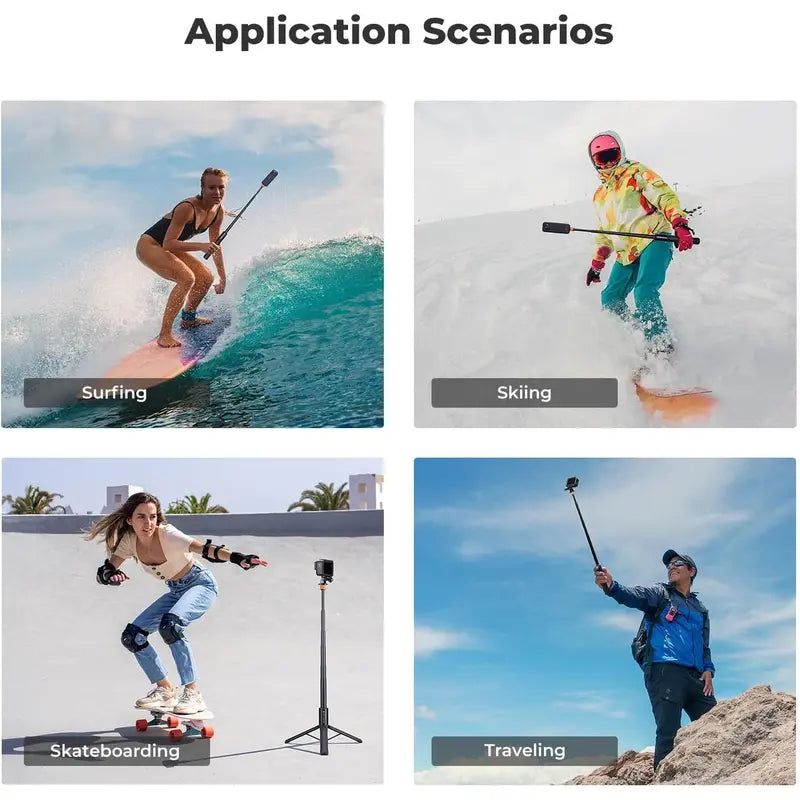 K&F Concept Invisible Mode Camera Selfie Stick Tripod - 120Cm/47.2In Portable Aluminium Adjustable Compact Monopod, 1/4" Thread Extension Pole with Gopro Adapter, Compatible with Insta360 X5/X4/X3, Gopro Hero 13/12/11, DJI OSMO 360 Pocket 3/XTRA, Stand, S