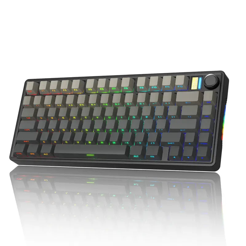 7KEYS BJ75 Compact Wireless Mechanical Gaming Keyboard - 75% Layout, RGB Lights, Gasket-Mount, Volume Knob, Tri-Mode Connection (Bluetooth 5.0-2.4G-USB-C), Hot-Swappable Switches, Side Lighting, Stable, Silicone Pad, Batteries Included, for Pc/Mac