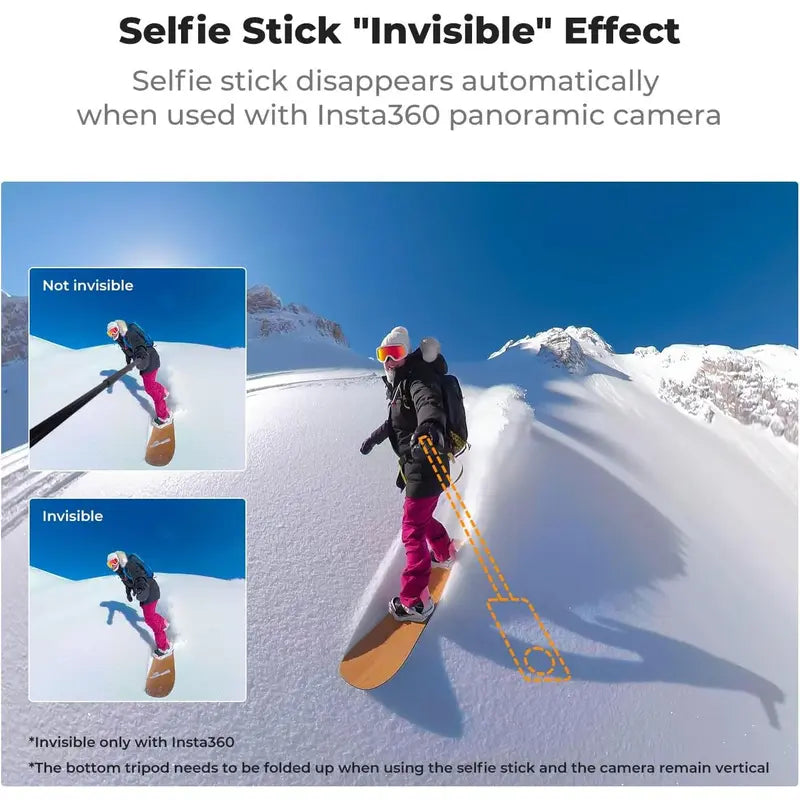K&F Concept Invisible Mode Camera Selfie Stick Tripod - 120Cm/47.2In Portable Aluminium Adjustable Compact Monopod, 1/4" Thread Extension Pole with Gopro Adapter, Compatible with Insta360 X5/X4/X3, Gopro Hero 13/12/11, DJI OSMO 360 Pocket 3/XTRA, Stand, S