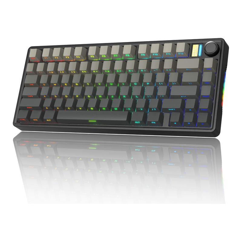 7KEYS BJ75 Compact Wireless Mechanical Gaming Keyboard - 75% Layout, RGB Lights, Gasket-Mount, Volume Knob, Tri-Mode Connection (Bluetooth 5.0-2.4G-USB-C), Hot-Swappable Switches, Side Lighting, Stable, Silicone Pad, Batteries Included, for Pc/Mac