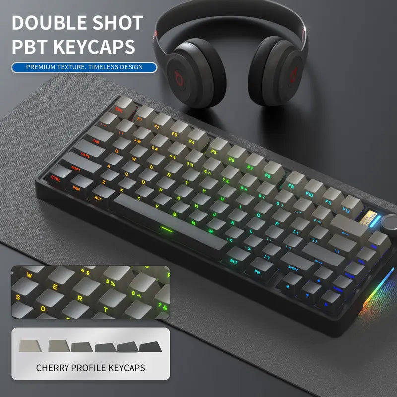 7KEYS BJ75 Compact Wireless Mechanical Gaming Keyboard - 75% Layout, RGB Lights, Gasket-Mount, Volume Knob, Tri-Mode Connection (Bluetooth 5.0-2.4G-USB-C), Hot-Swappable Switches, Side Lighting, Stable, Silicone Pad, Batteries Included, for Pc/Mac