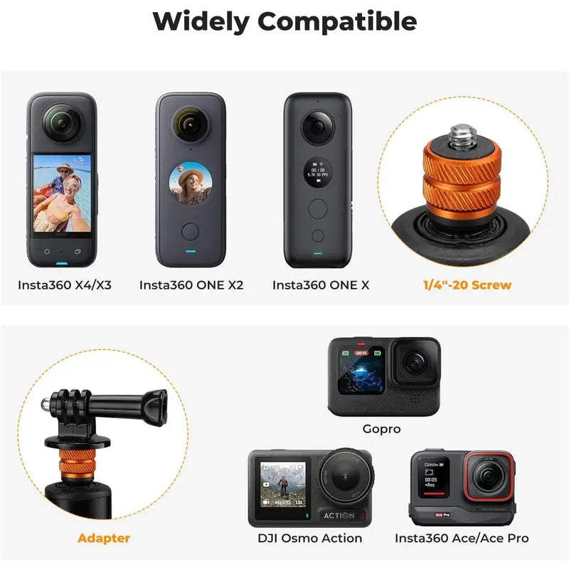 K&F Concept Invisible Mode Camera Selfie Stick Tripod - 120Cm/47.2In Portable Aluminium Adjustable Compact Monopod, 1/4" Thread Extension Pole with Gopro Adapter, Compatible with Insta360 X5/X4/X3, Gopro Hero 13/12/11, DJI OSMO 360 Pocket 3/XTRA, Stand, S